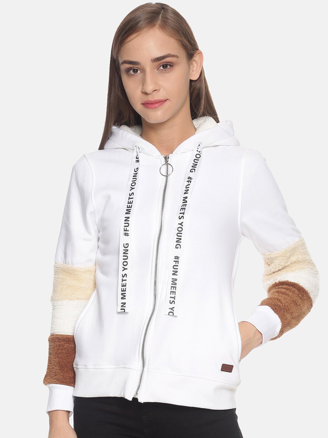 

Campus Sutra Women White Printed Hooded Sweatshirt