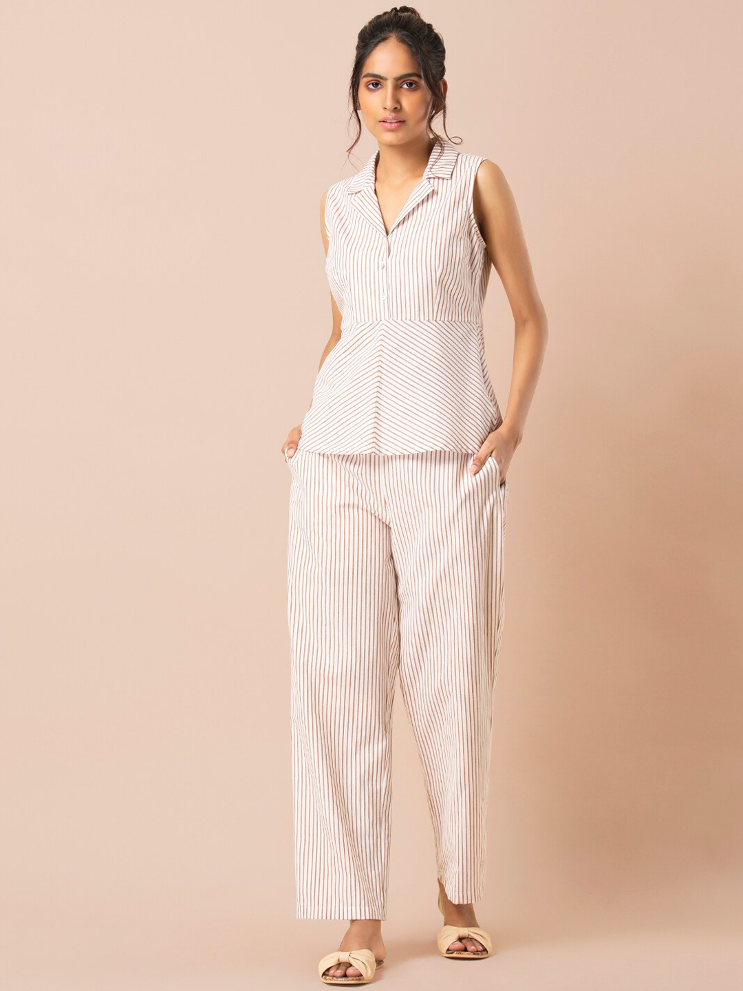 

INDYA Women White & Yellow Printed Top with Pyjamas
