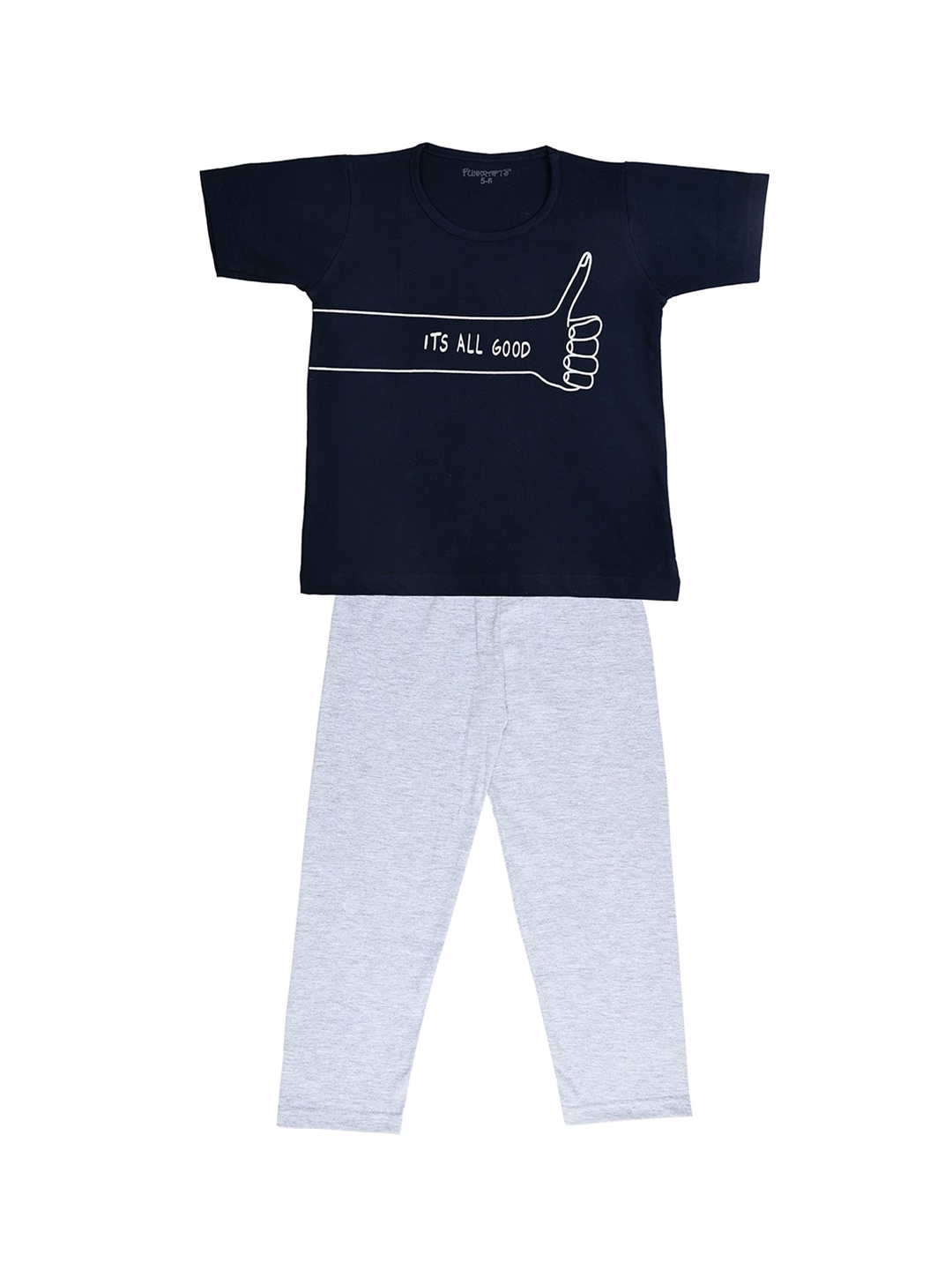 

FUNKRAFTS Boys Navy Blue & Grey Melange Printed Night suit