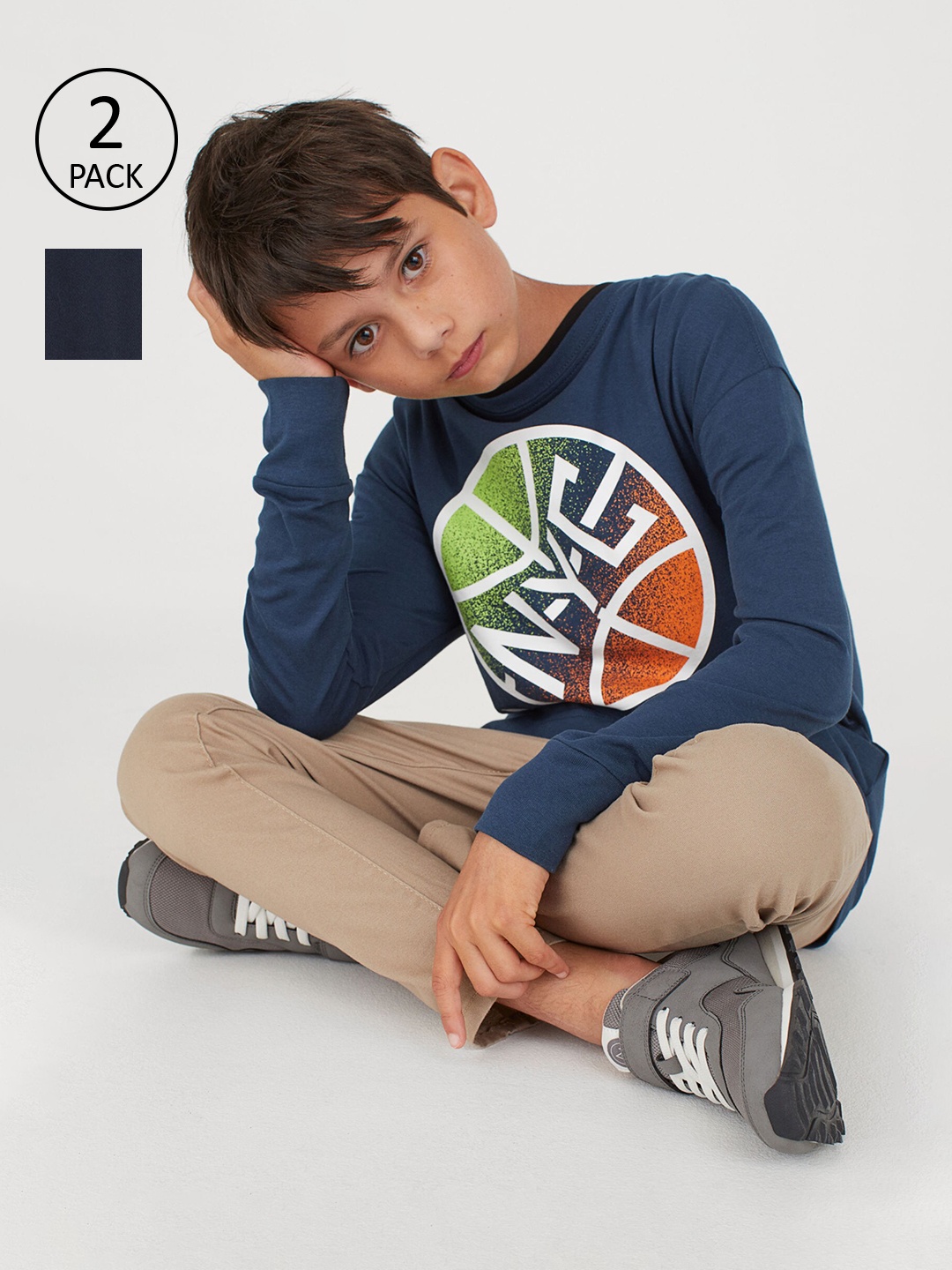 

H&M Boys 2-Pack Solid Cotton Chinos, Navy blue