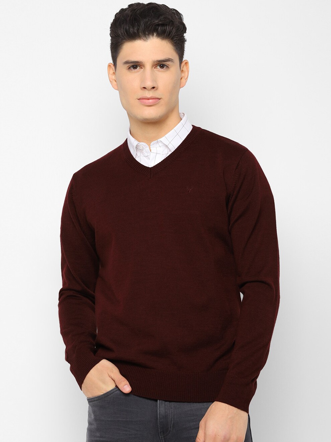 

Allen Solly Men Maroon Solid Pullover Sweater