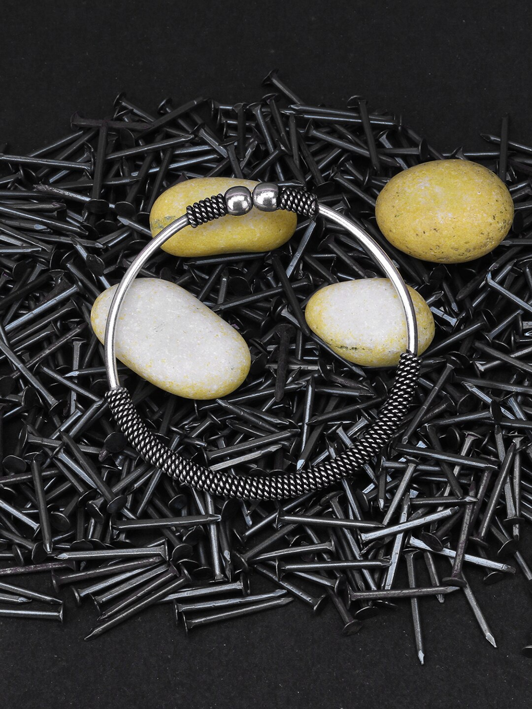 

Adwitiya Collection Silver-Plated Oxidised Handcrafted Bangle-Style Bracelet