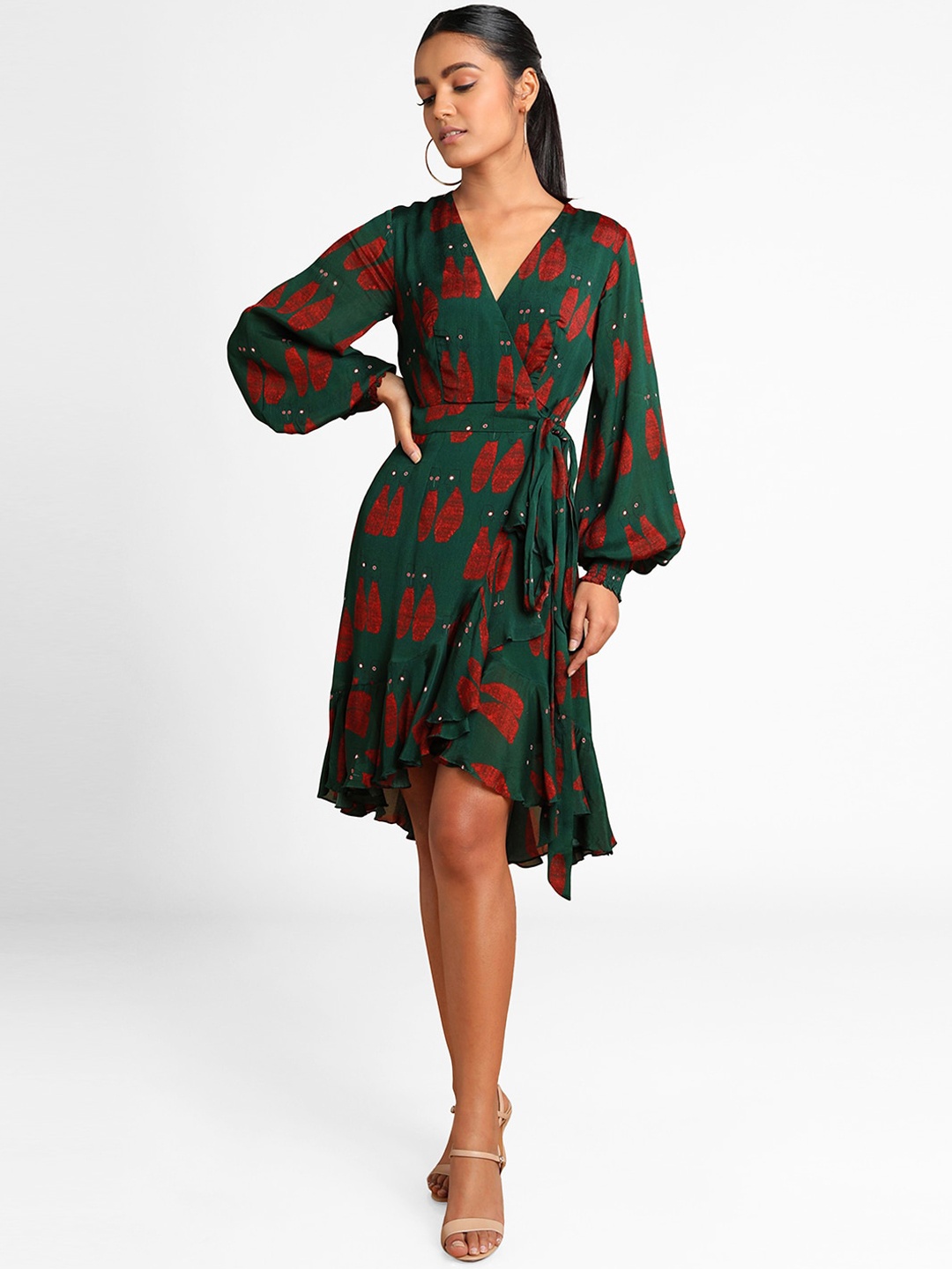 

Masaba Women Green Printed Wrap Dress