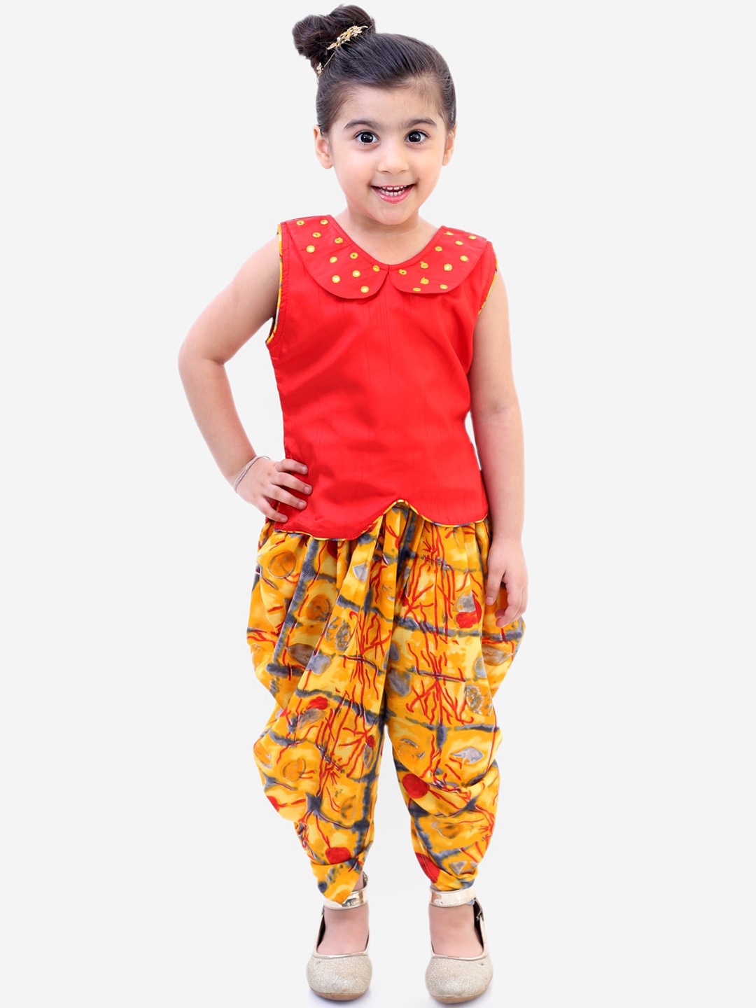 

KID1 Girls Red & Yellow Solid Top with Dhoti Pants