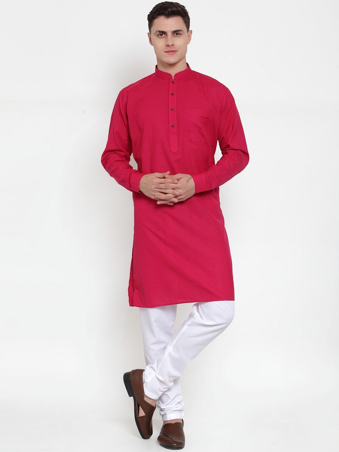 

MAXENCE Men Pink Solid Kurta with Churidar