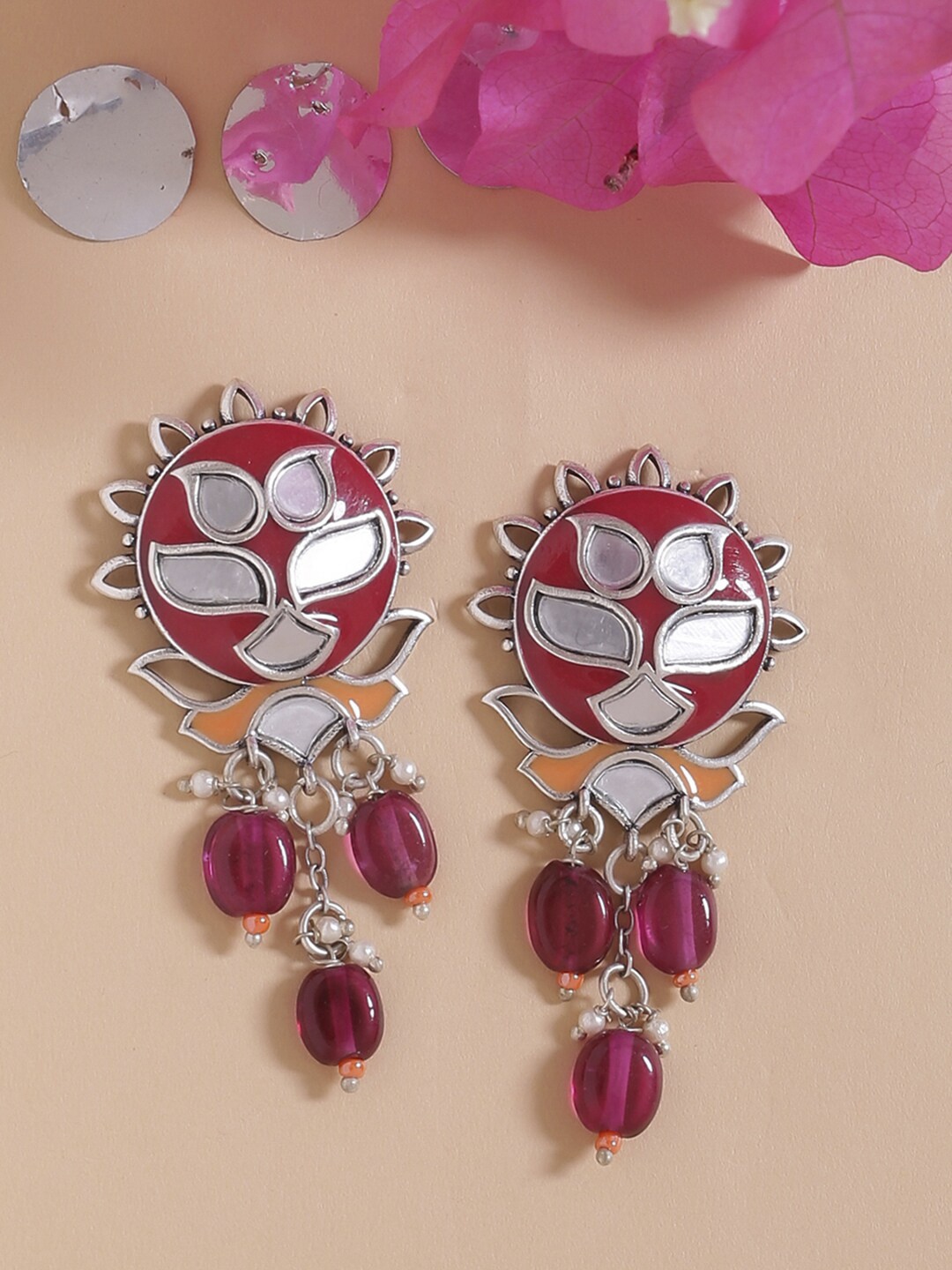 

Voylla Silver-Plated & Pink Classic Studs