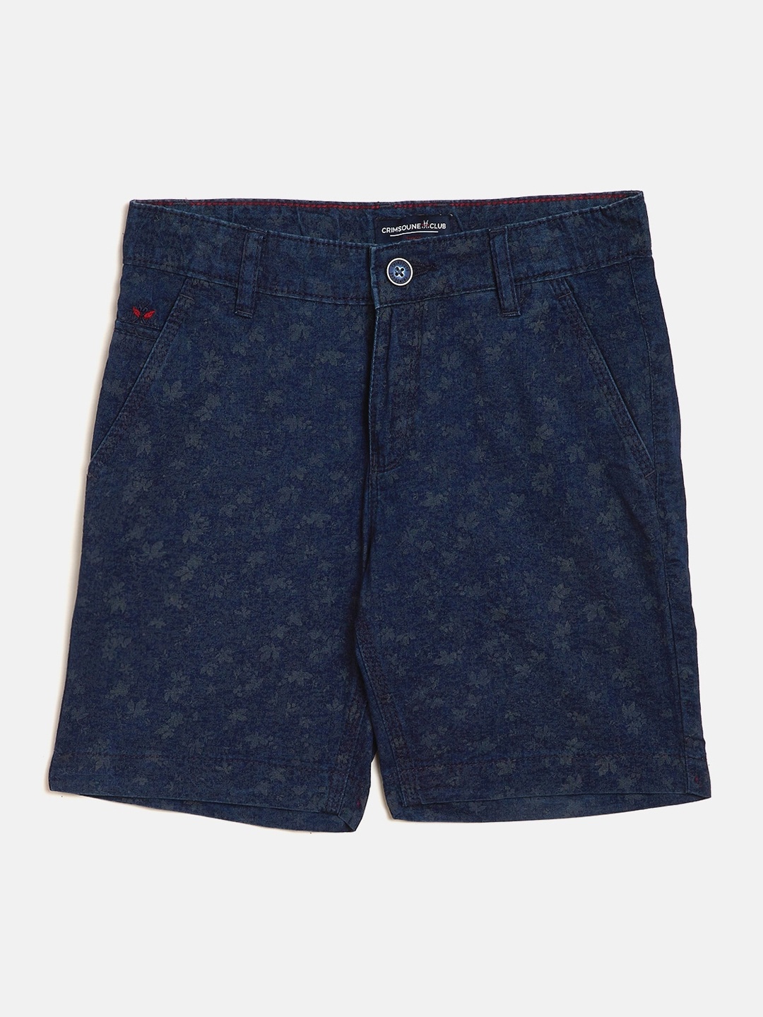

Crimsoune Club Boys Navy Blue Floral Print Slim Fit Regular Shorts