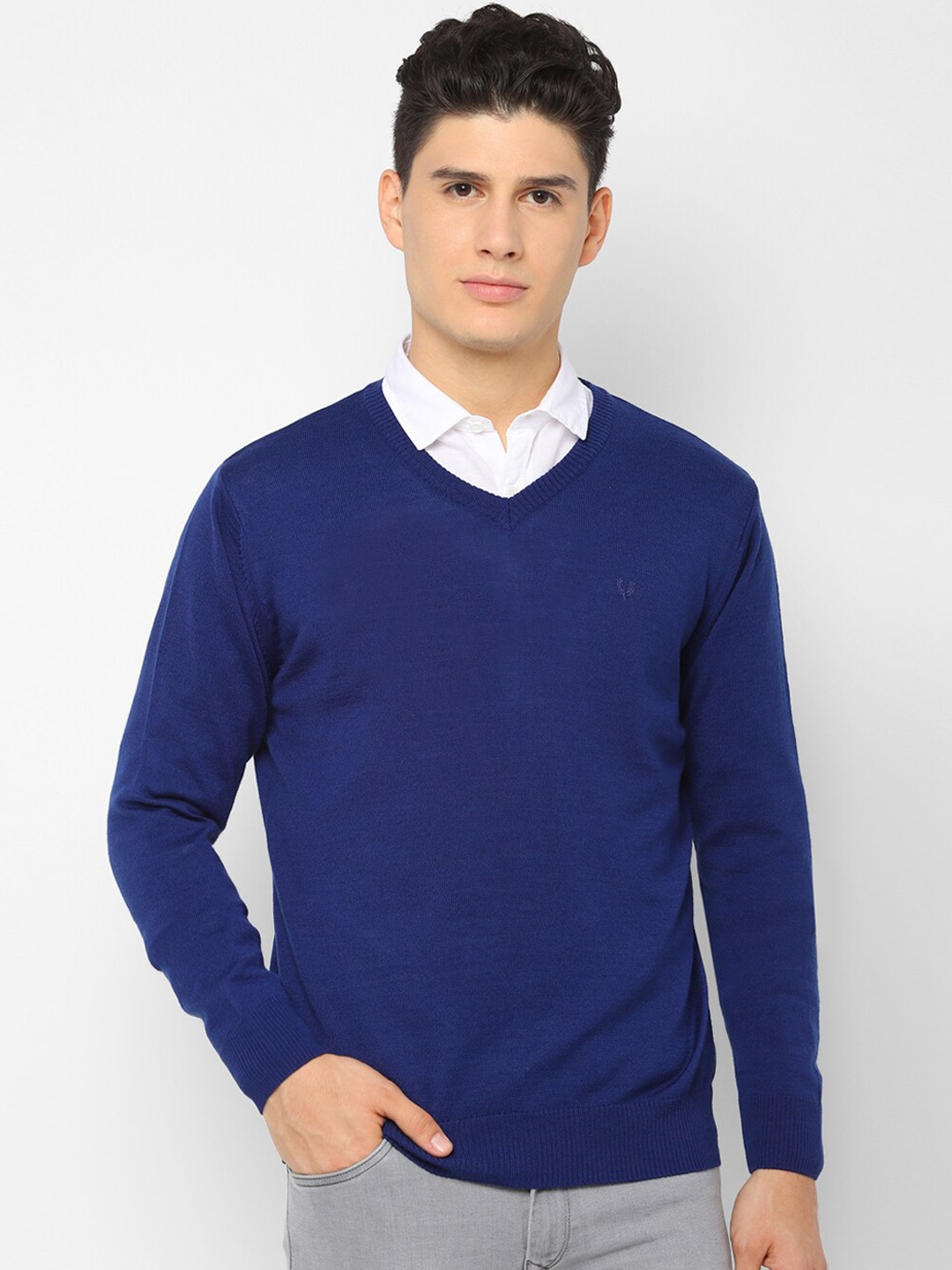 

Allen Solly Men Blue Solid Pullover Sweater