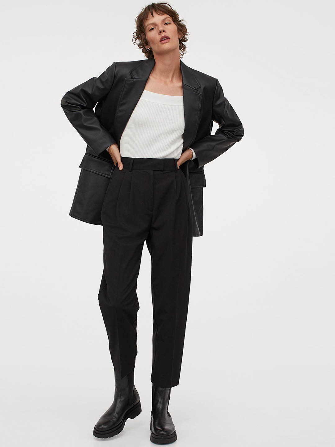

H&M Women Black Crease-Leg Trousers