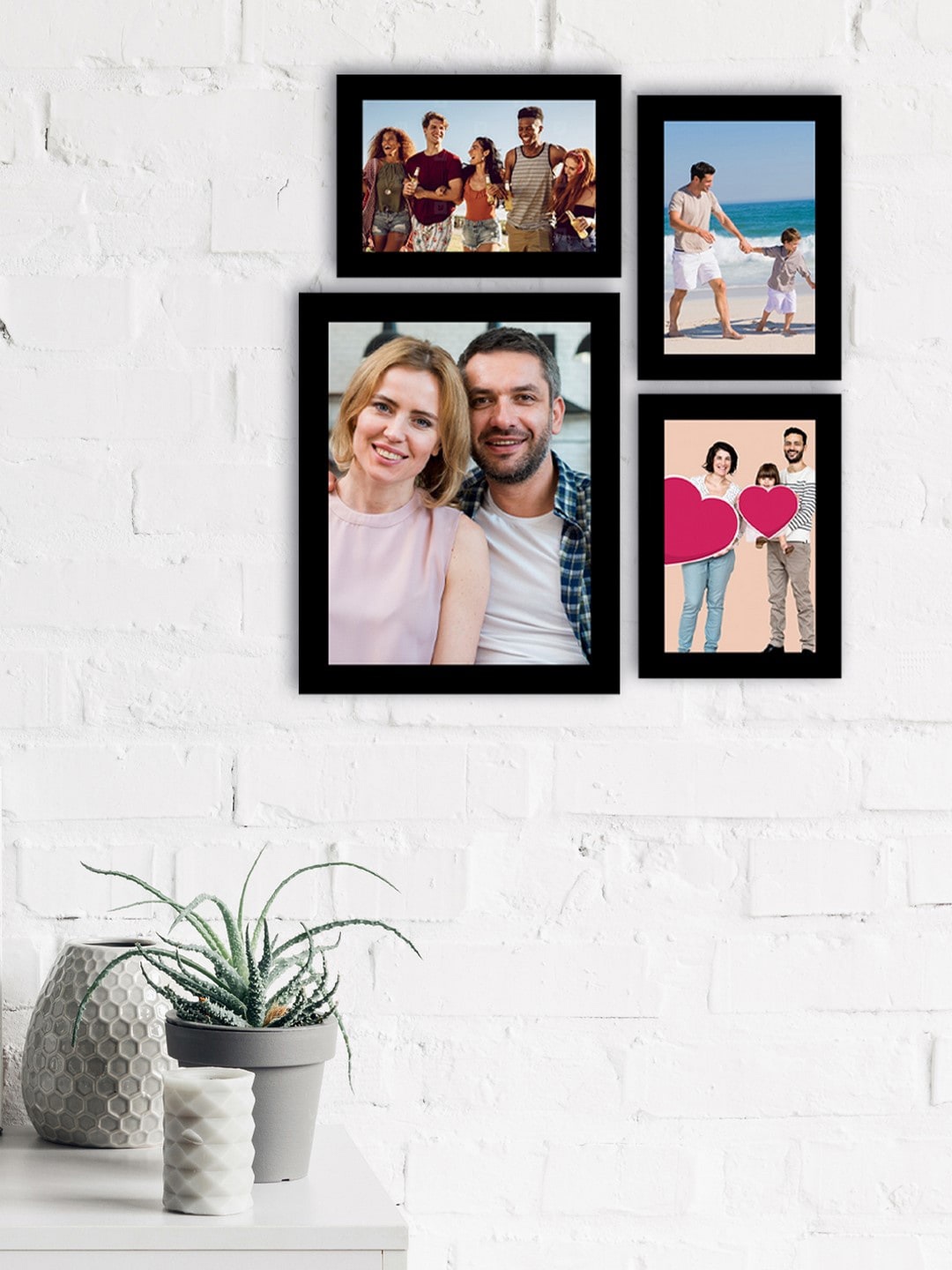 eCraftIndia Set Of 4 Black Solid Memory Wall Collage Photo Frames
