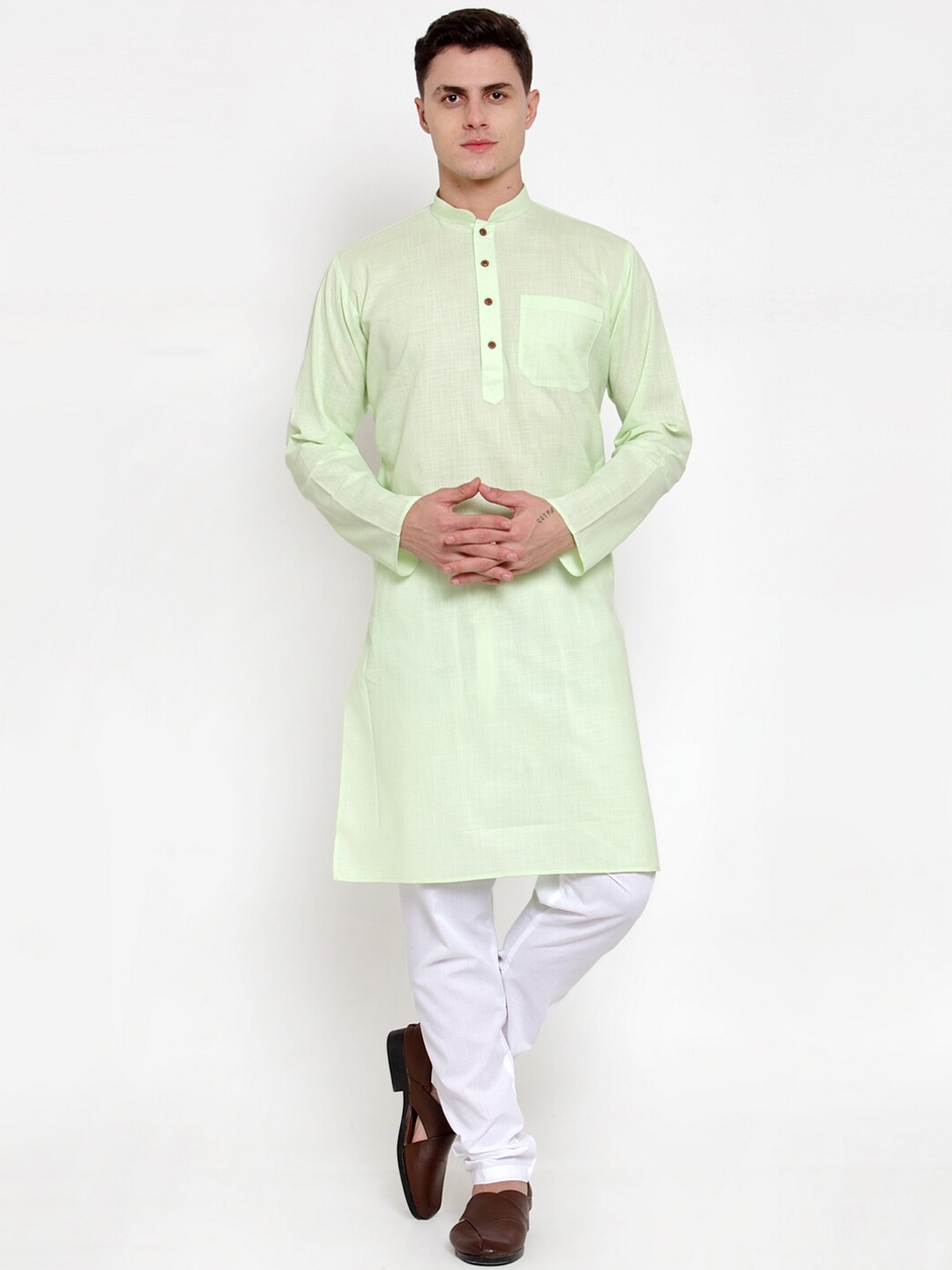 

MAXENCE Men Sea Green & White Solid Kurta with Pyjamas