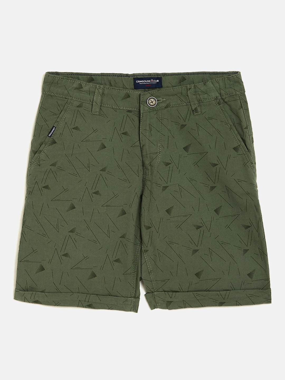 

Crimsoune Club Boys Olive Green Printed Slim Fit Regular Shorts