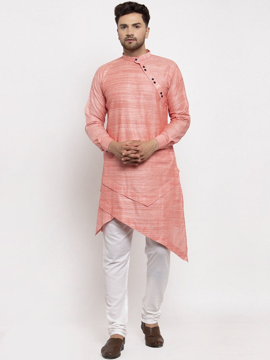 

KLOTTHE Men Peach-Coloured Woven Design A-Line Kurta