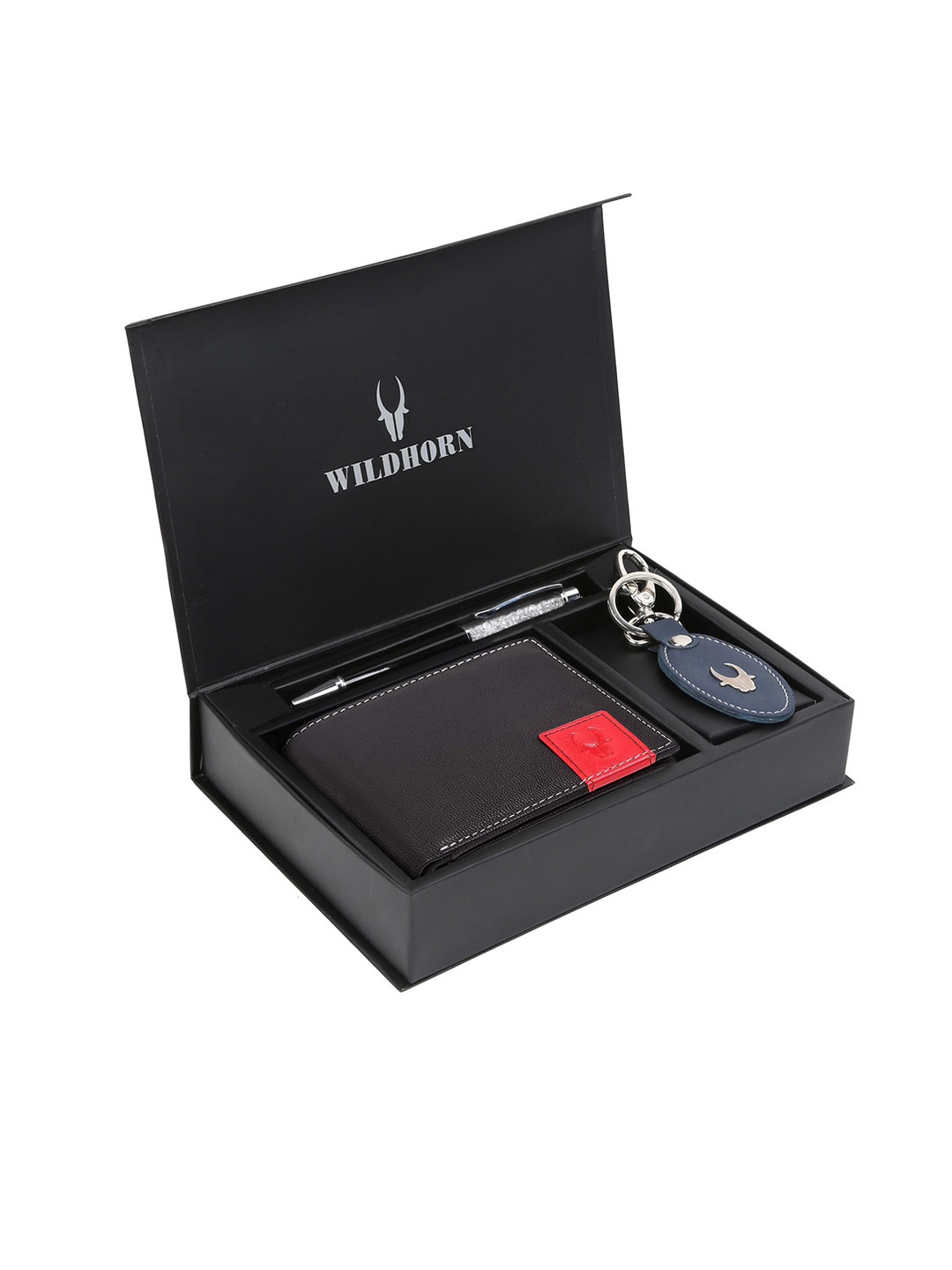 

WildHorn Men Black & Blue RFID Protected Genuine Leather Accessory Gift Set