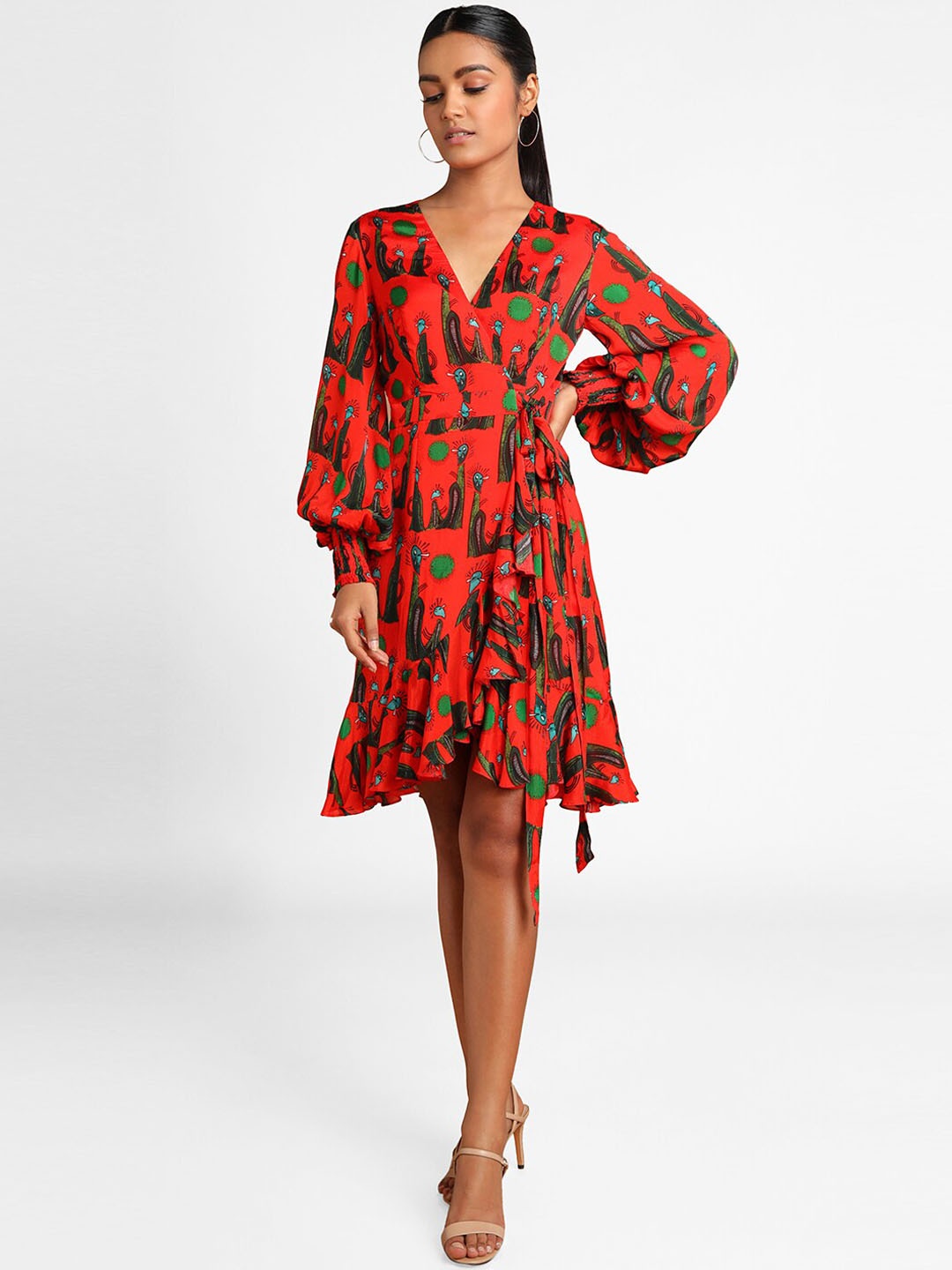 

Masaba Women Red Printed Wrap Dress