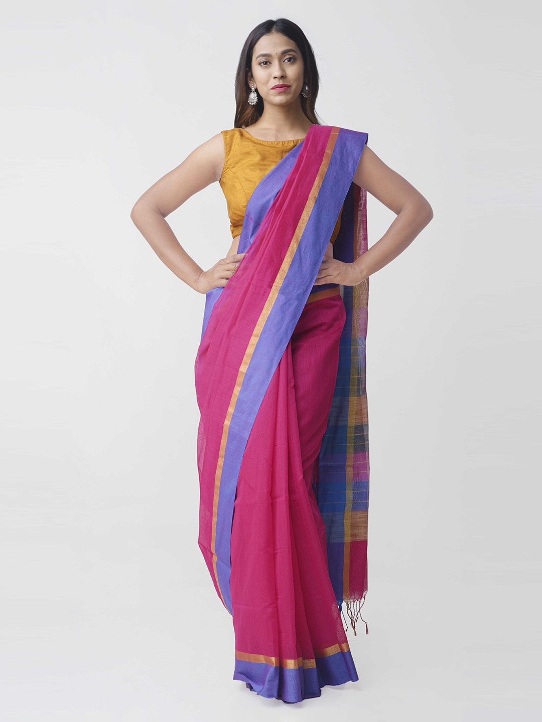 

Unnati Silks Pink & Purple Silk Cotton Woven Design Handloom Chanderi Saree