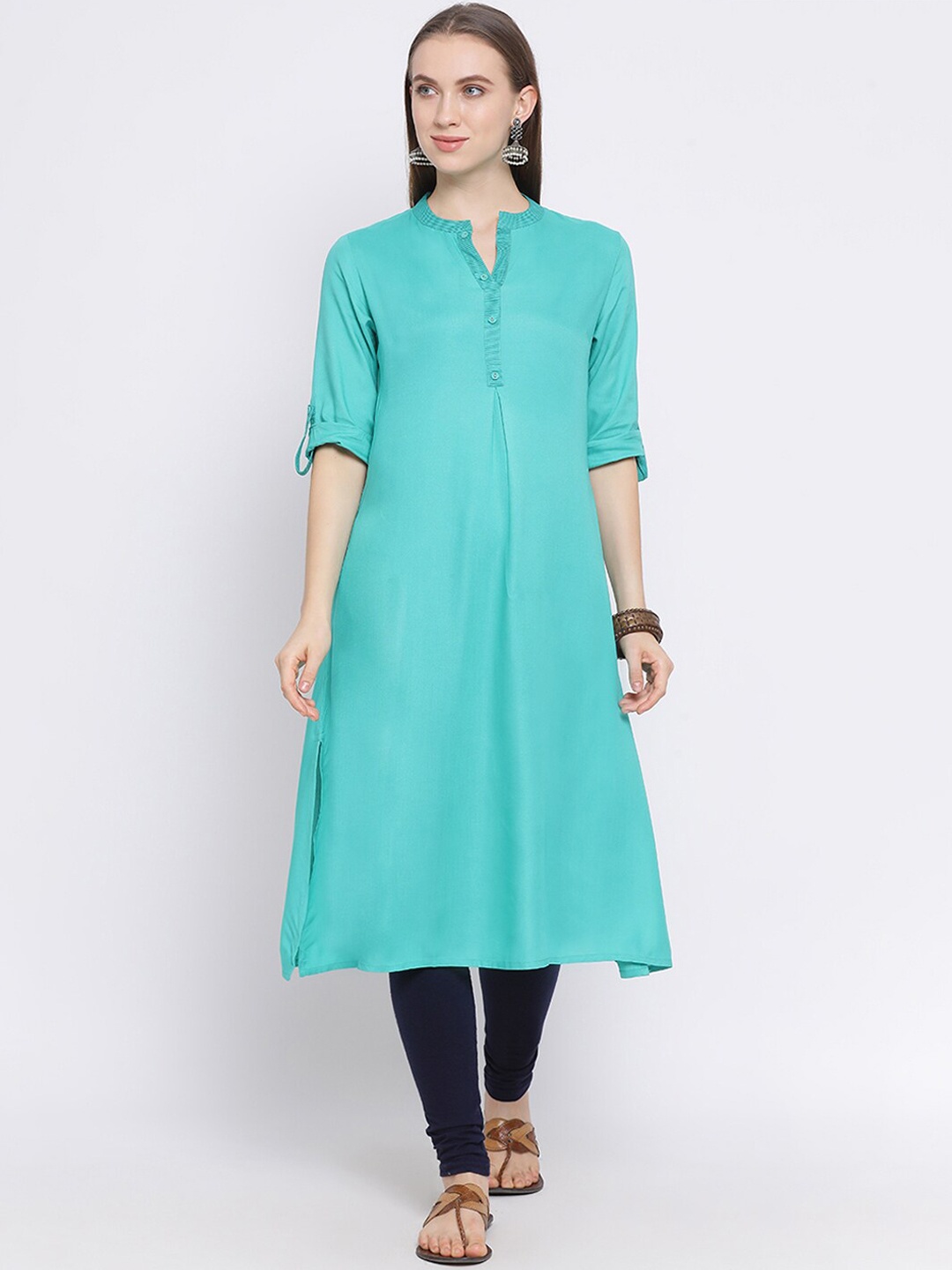 

Span Women Sea Green Solid A-Line Kurta