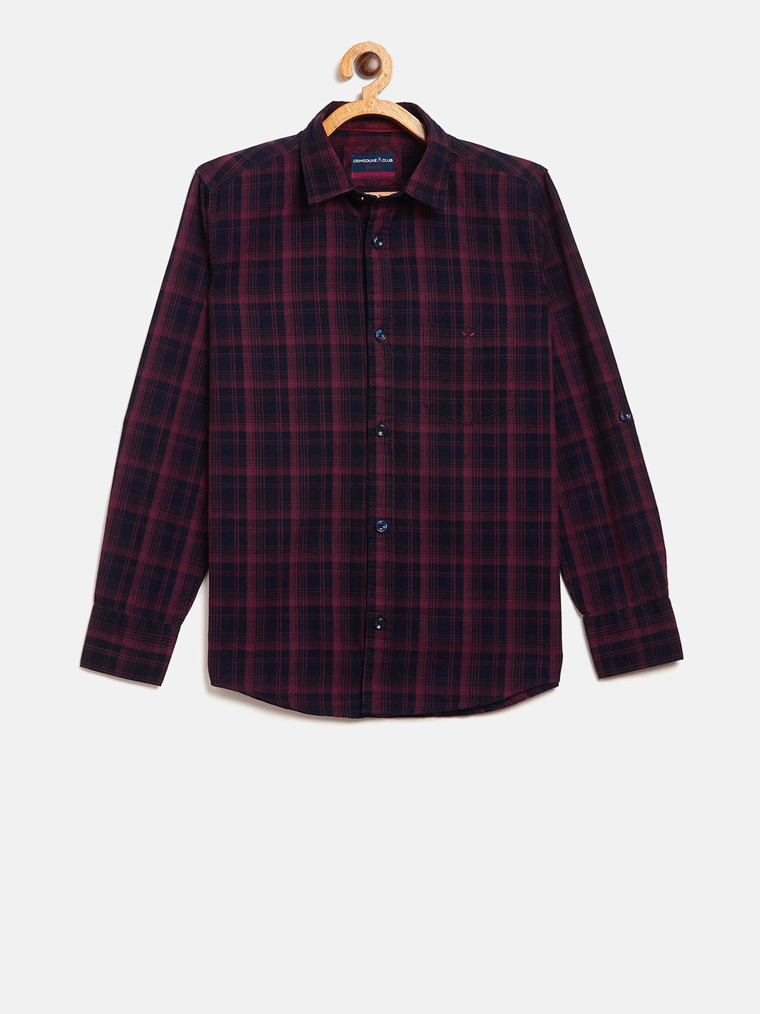 

Crimsoune Club Boys Navy Blue & Maroon Slim Fit Checked Casual Shirt