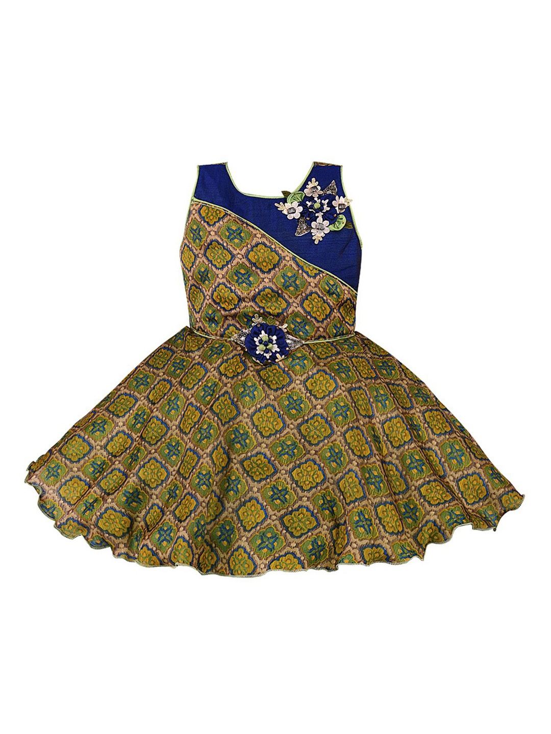 

Wish Karo Girls Green Printed Fit and Flare Dress