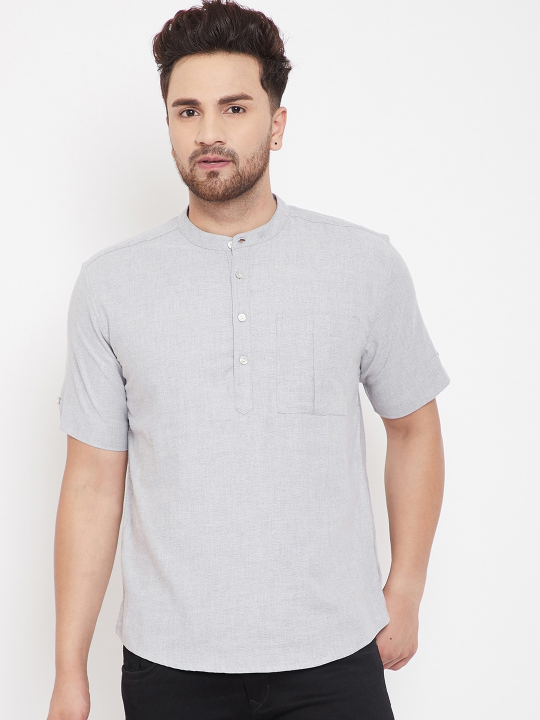 even Men Grey Cotton Kurta