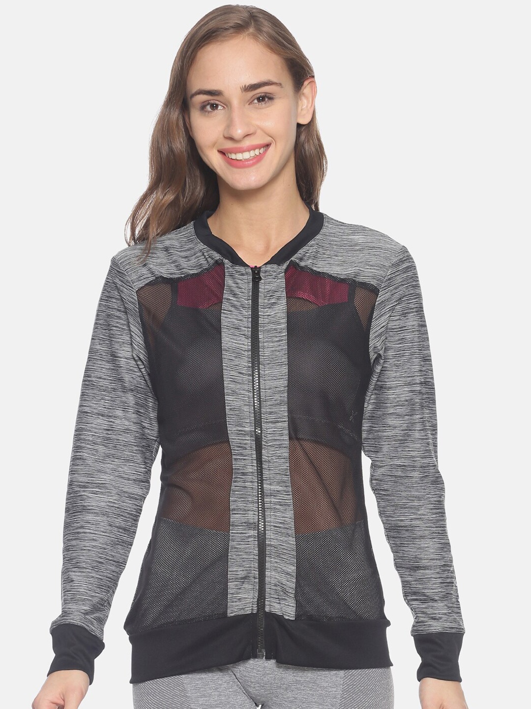 

Campus Sutra Women Grey Colourblocked Lightweight Sporty Jacket