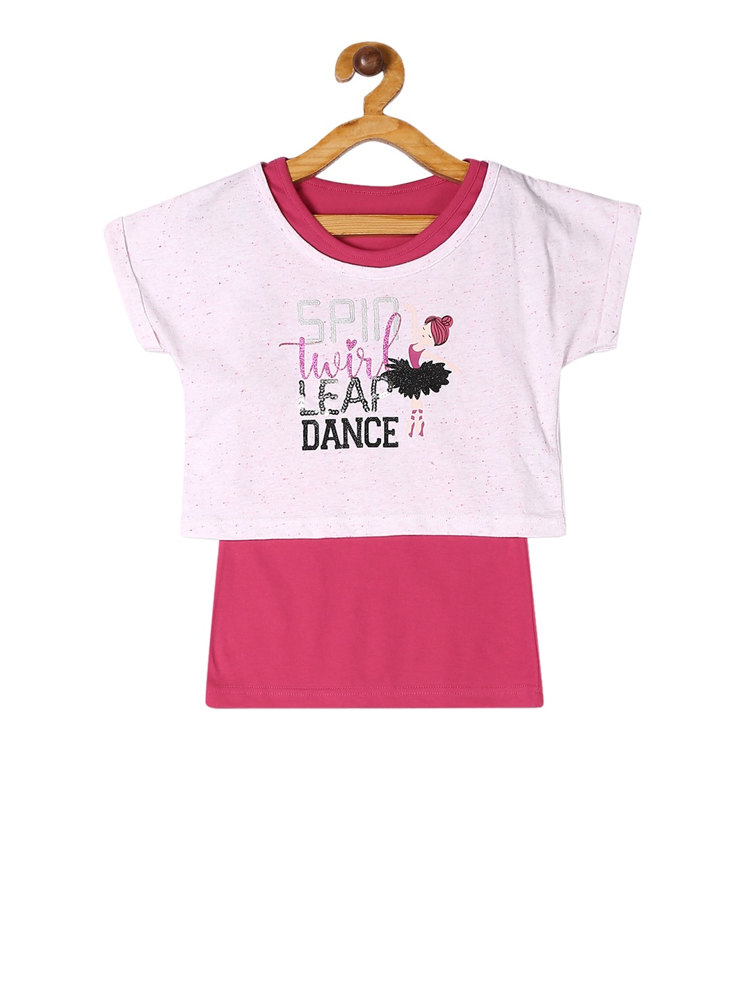 

Cherokee Girls Pink Embellished Twofer Pure Cotton Top