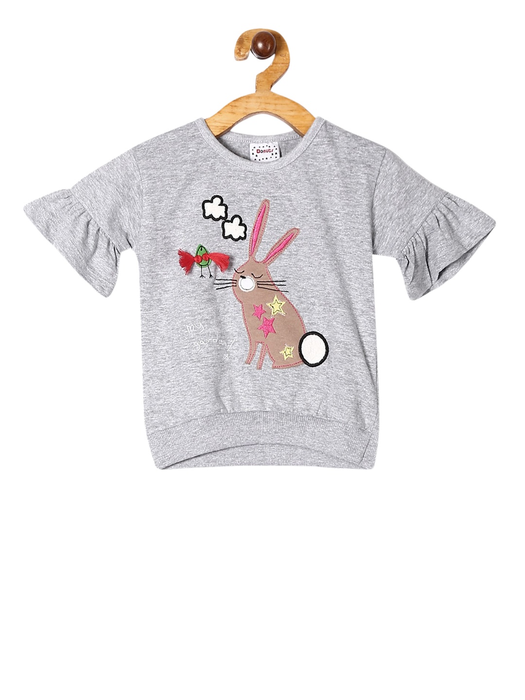 

Donuts Girls Grey Appliqued Pure Cotton Top