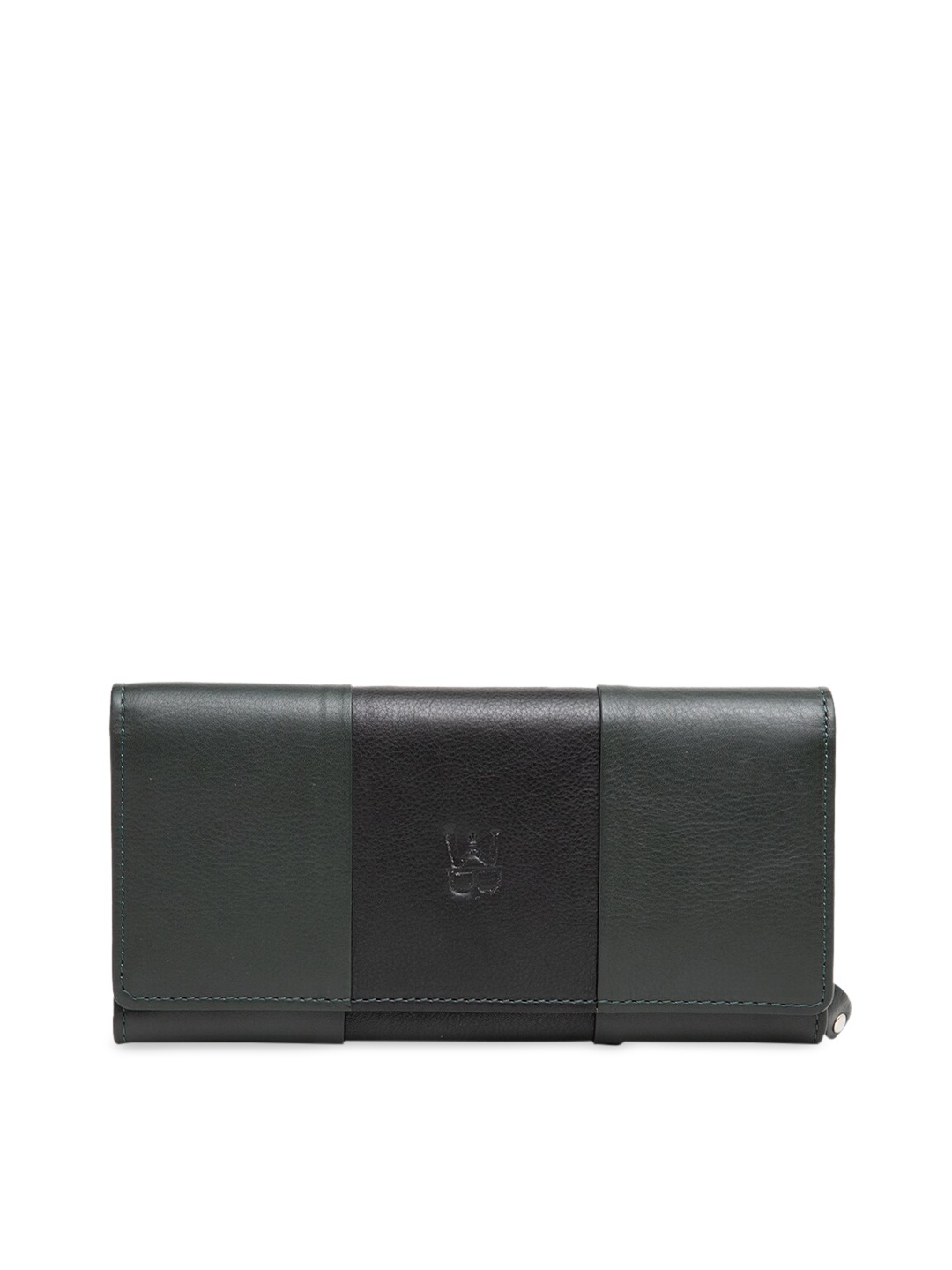 

WELBAWT Green & Black Colourblocked Leather Clutch