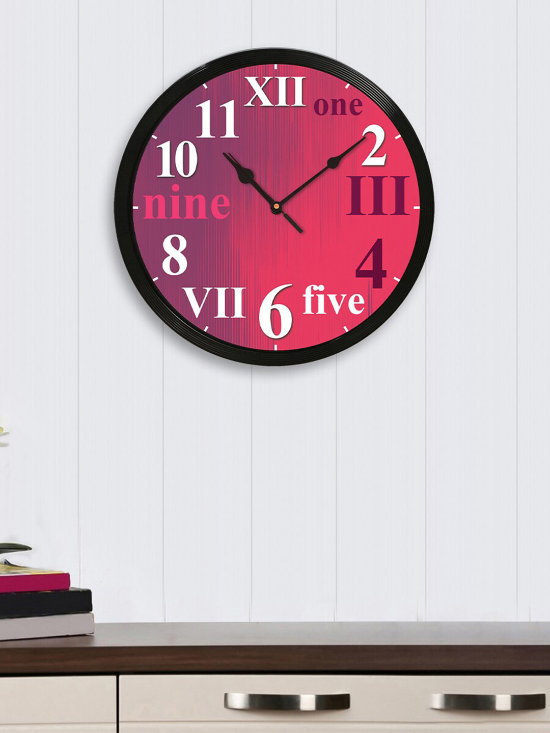 

eCraftIndia Pink & White Round Printed 31cm Analogue Wall Clock