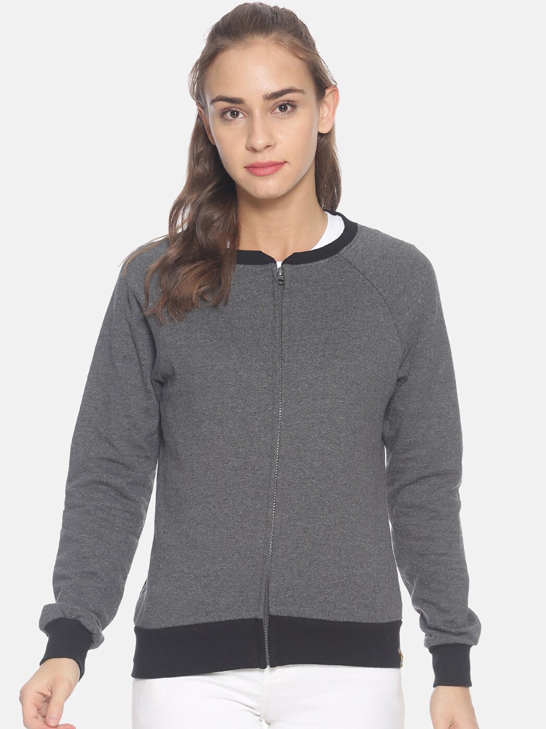 

Campus Sutra Women Charcoal Grey Solid Sweatshirt