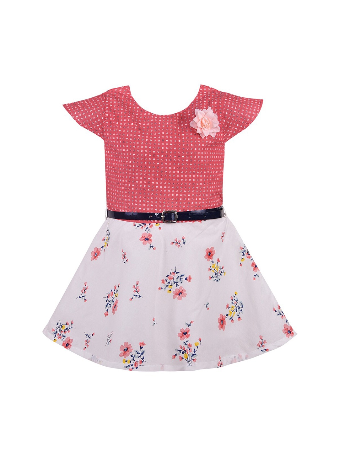 Wish Karo Girls Red & White Floral Printed Fit and Flare Dress