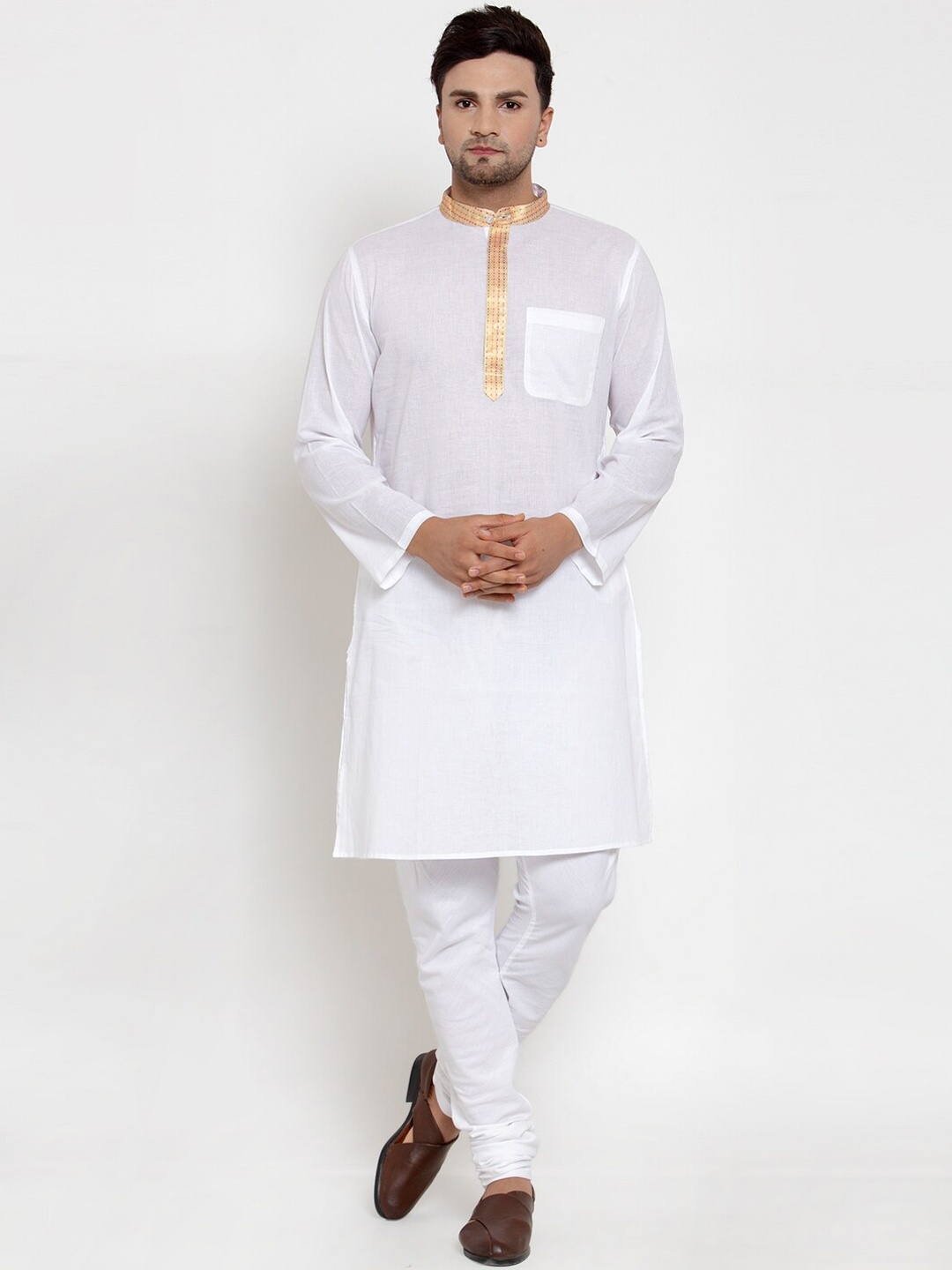 

NEUDIS Men White Solid Kurta with Churidar