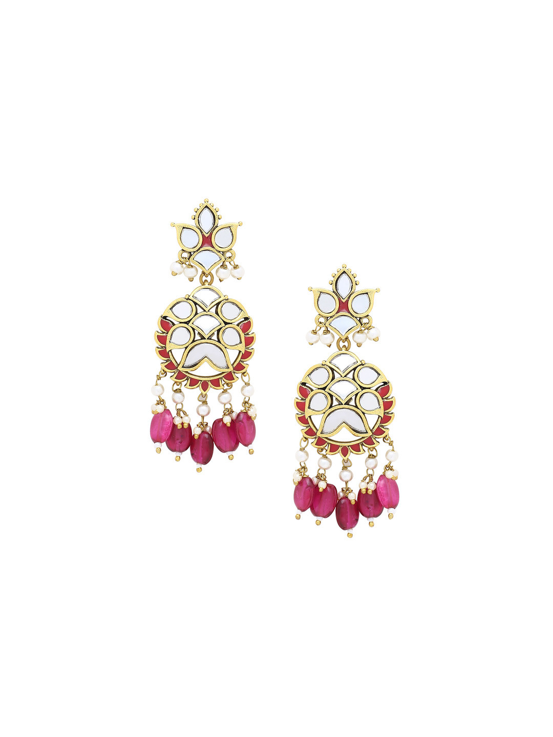 

Voylla Gold-Plated & Pink Circular Drop Earrings