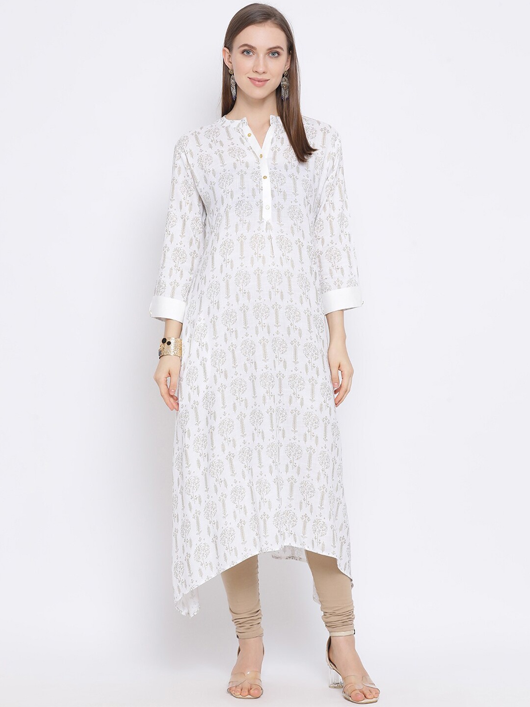 Span Women White Printed A-Line Kurta