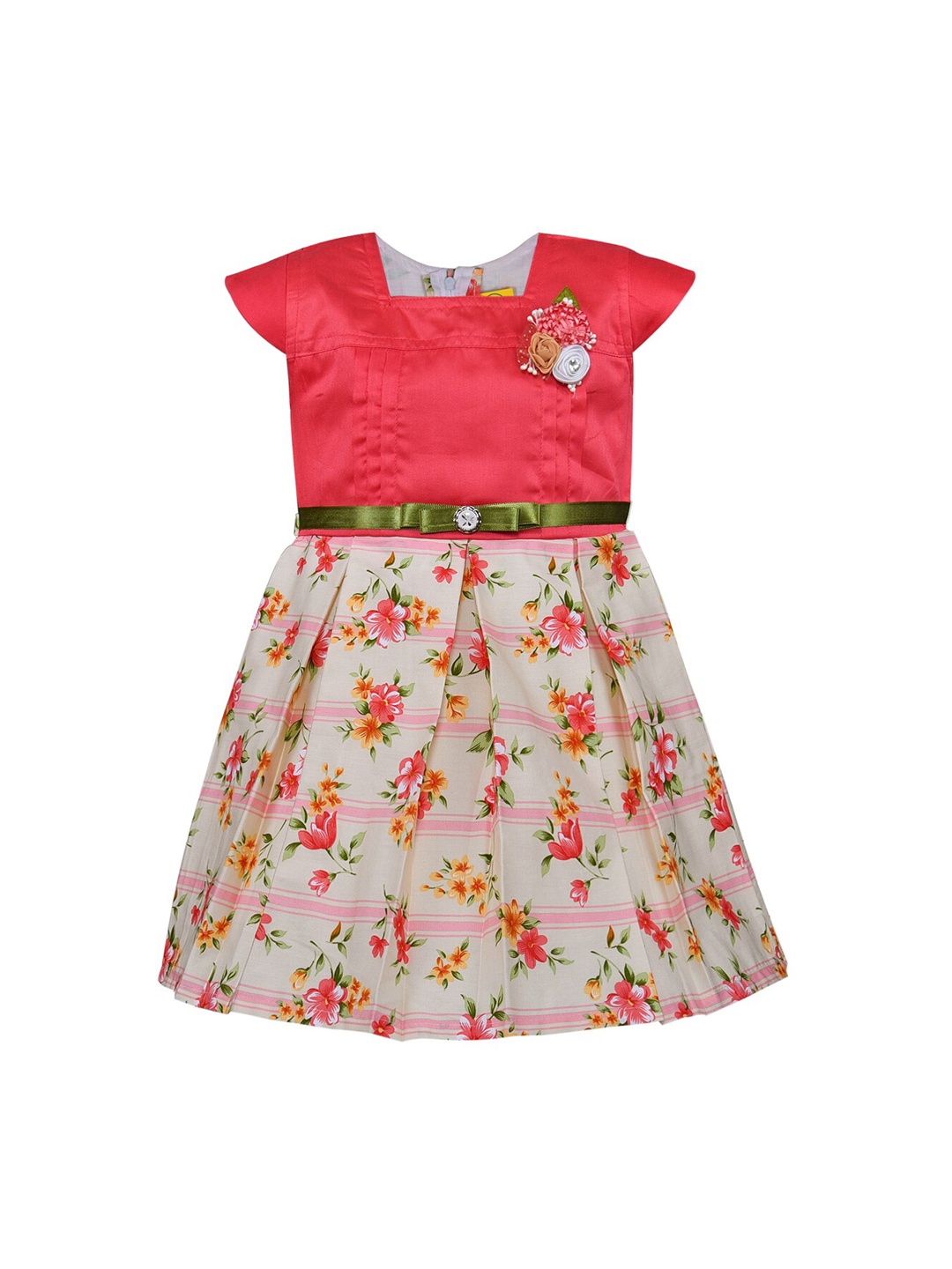 

Wish Karo Girls Red & Off-White Printed Fit and Flare Dress
