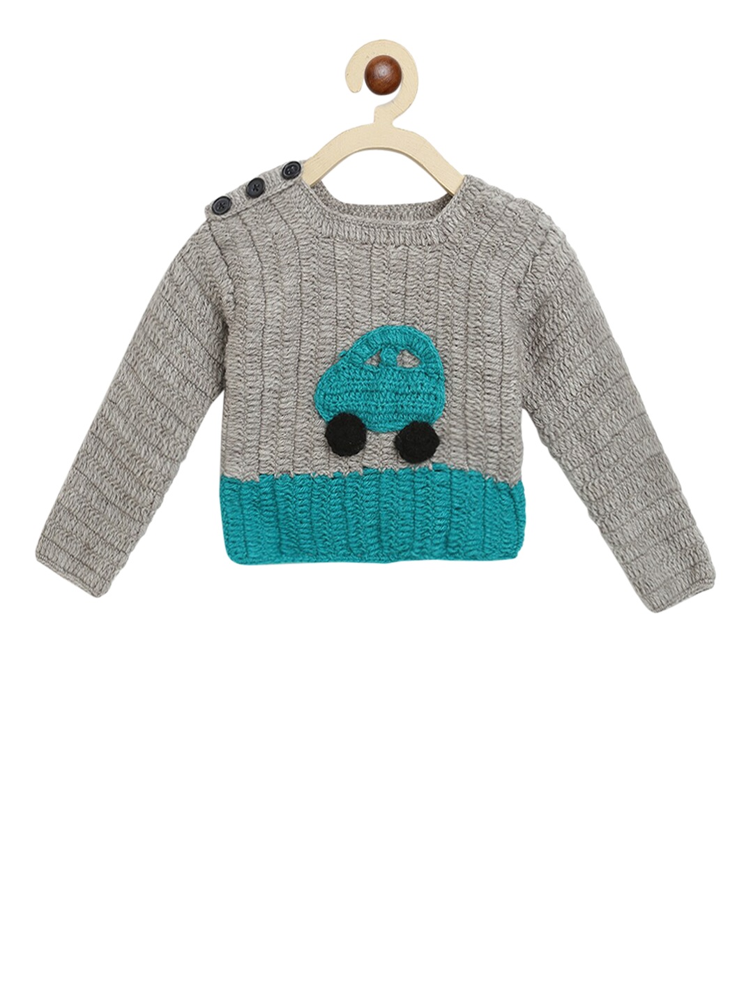 CHUTPUT Unisex Kids Grey Colourblocked Pullover Sweater