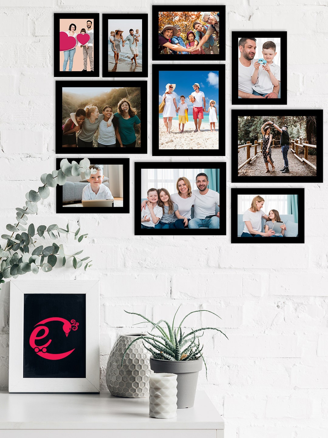 

eCraftIndia Set Of 10 Black Solid Memory Wall Collage Photo Frames