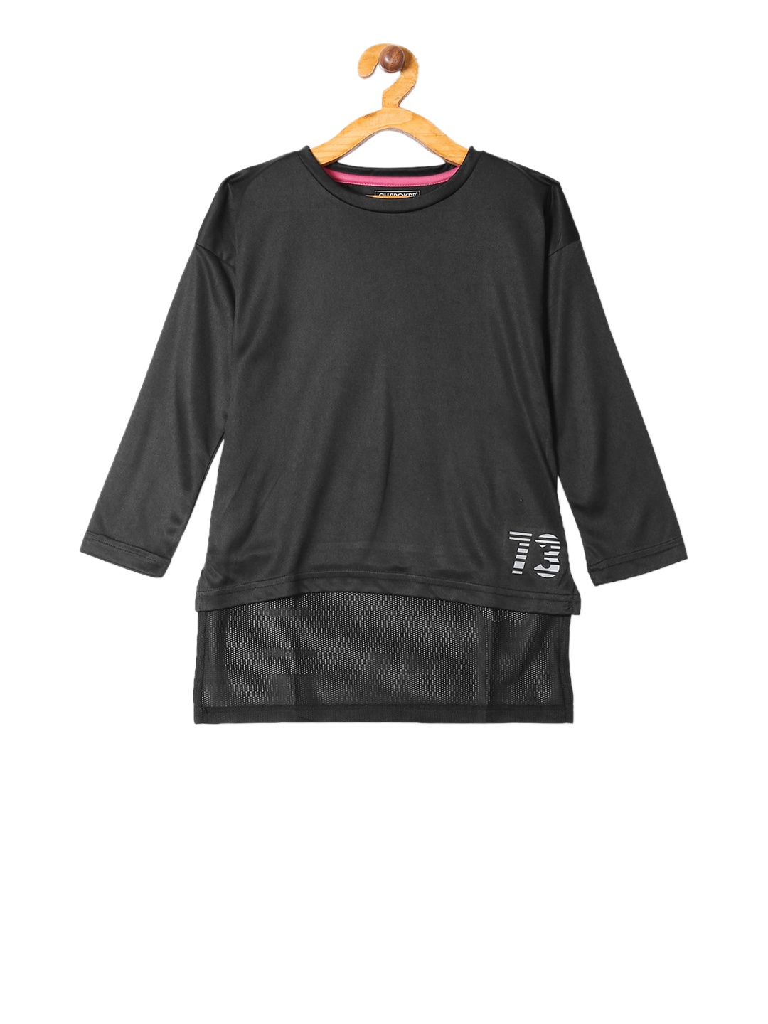 

Cherokee Girls Black Solid Mesh Hem Active Top