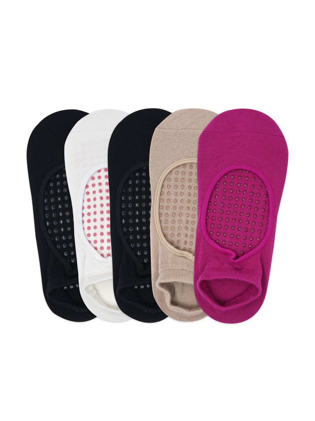 

Balenzia Women Pack Of 5 Solid Anti Bacterial Anti-Slip Silicon System Yoga Shoe Liners, Multi
