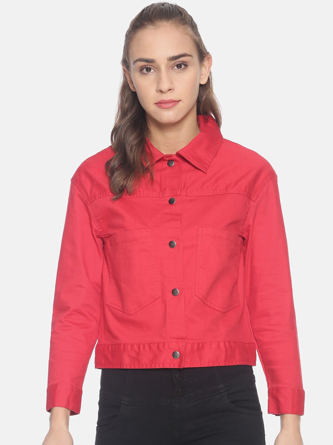 Campus Sutra Women Red Solid Windcheater Padded Jacket