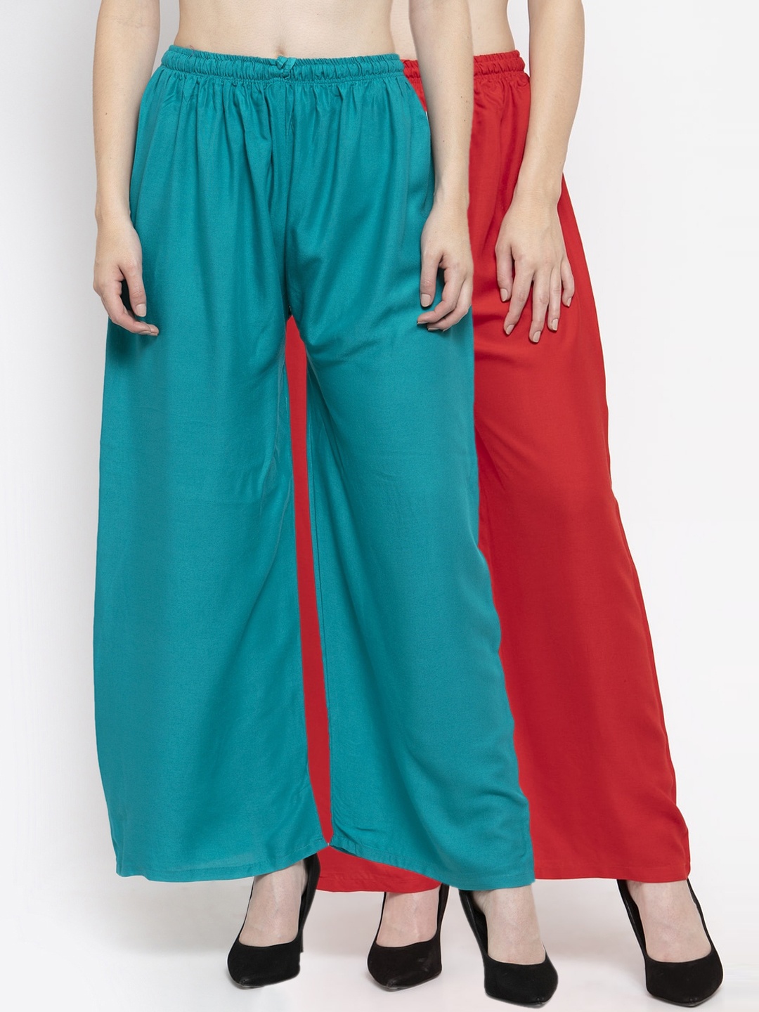 

Clora Creation Women Pack of 2 Solid Straight Palazzos, Red