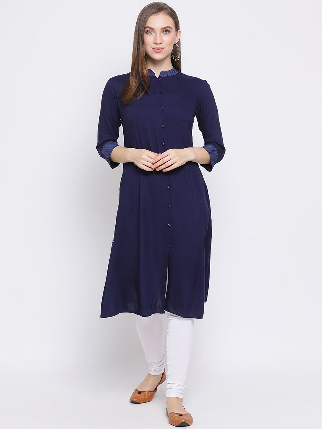

Span Women Blue Solid A-Line Kurta