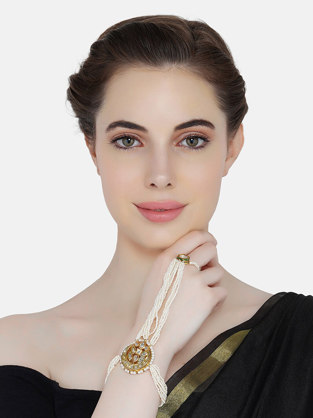 

DUGRISTYLE Women White & Gold-Plated Kundan Armlet Bracelet