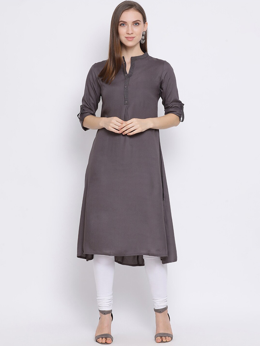 

Span Women Grey Solid A-Line Kurta
