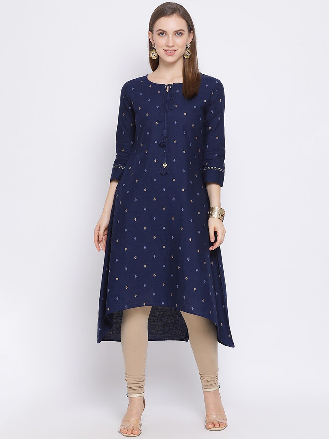

Span Women Navy Blue Printed A-Line Kurta