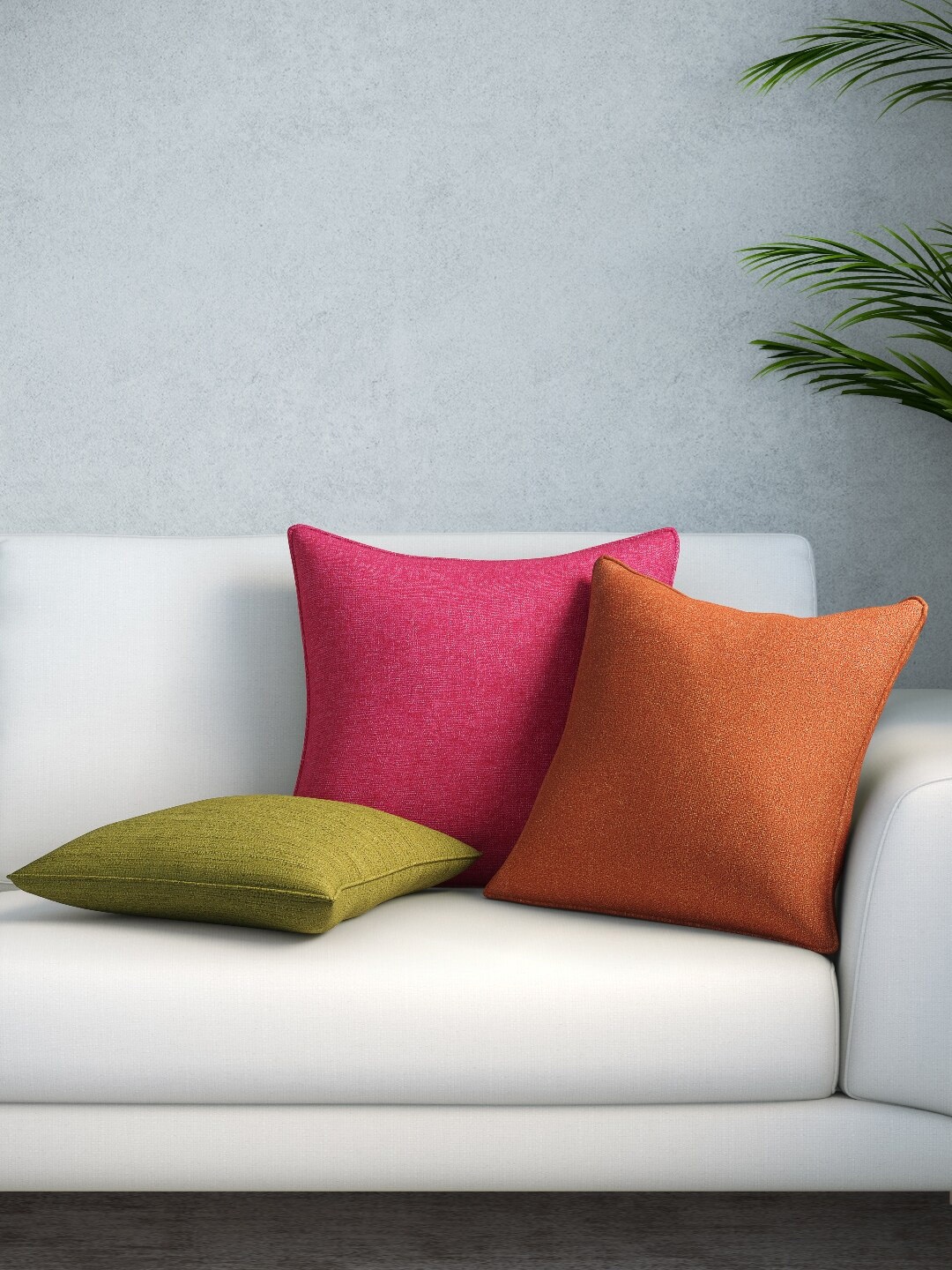 DDecor Pink & Green Set of 3 Solid Square Cushion Covers