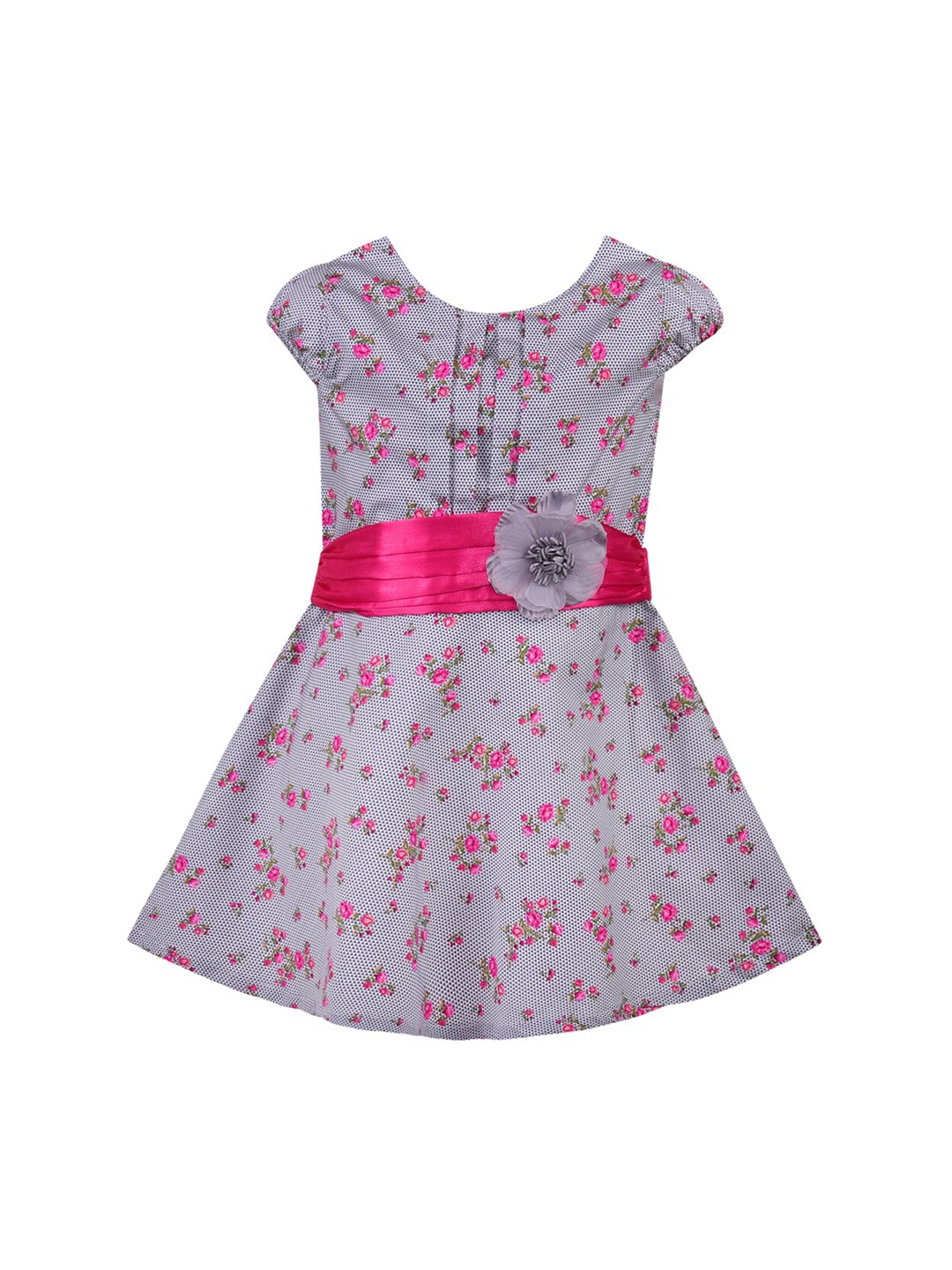 

Wish Karo Girls Grey Floral Printed Fit and Flare Dress