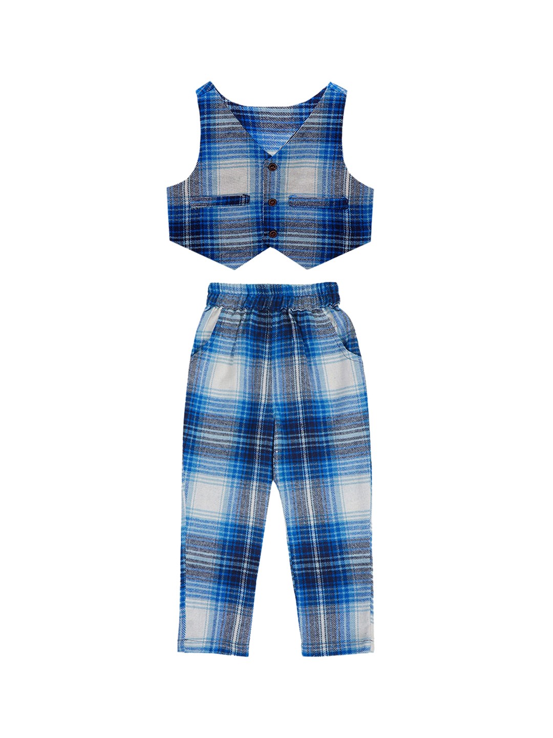 

LilPicks Boys Blue & White Checked Coat with Trousers