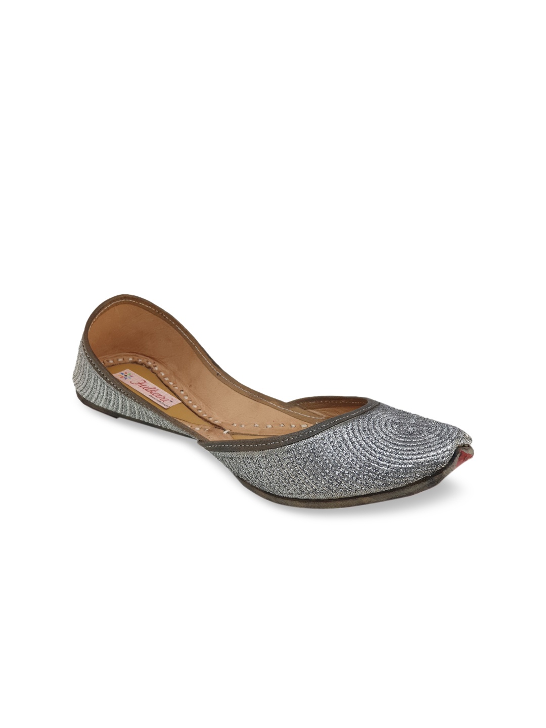 Fulkari Women Grey Embellished Leather Mojaris
