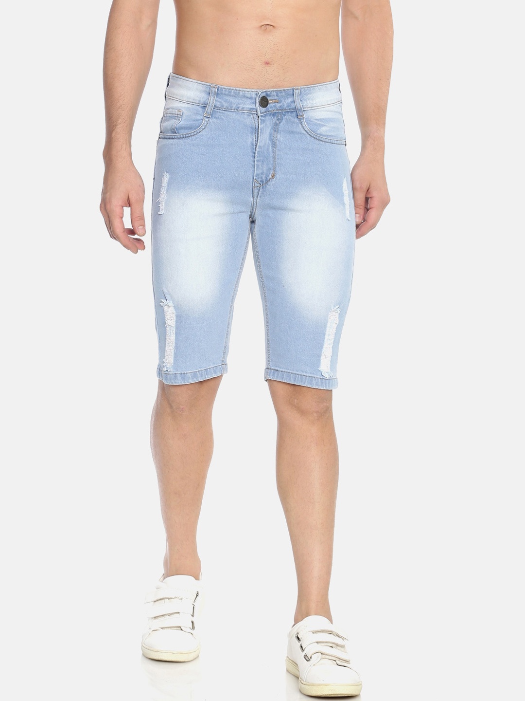 

Campus Sutra Men Blue Washed Regular Fit Denim Shorts